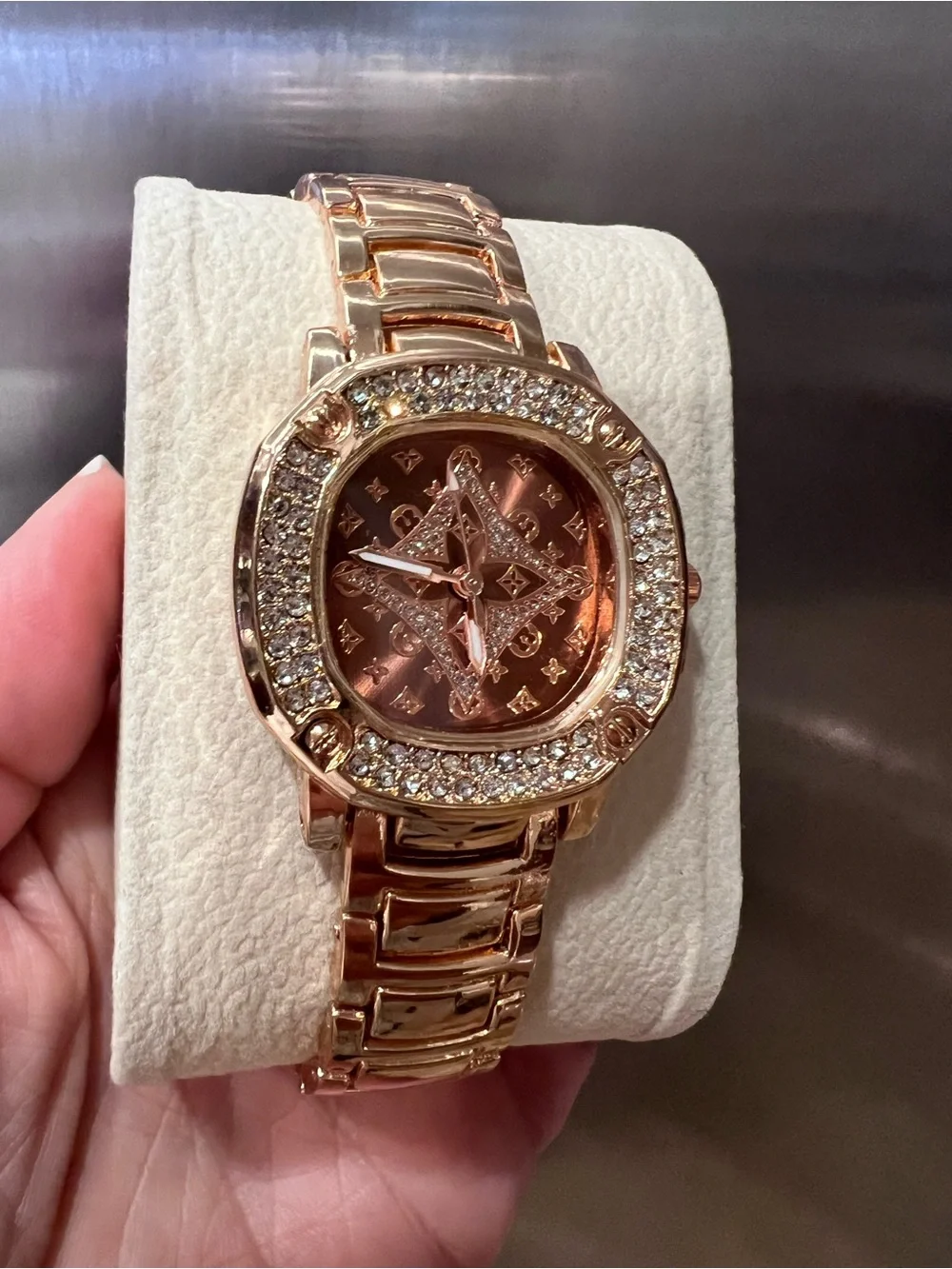 Rose Gold CZ Stone Accent Women's Bracelet Watch